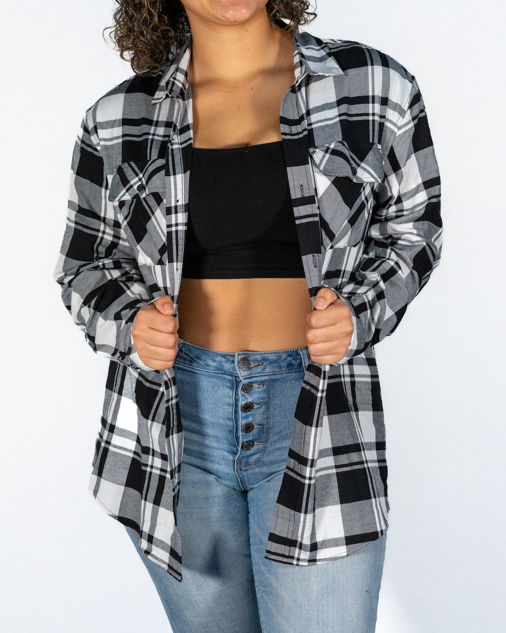 Black/White Flannel with Rebel Star