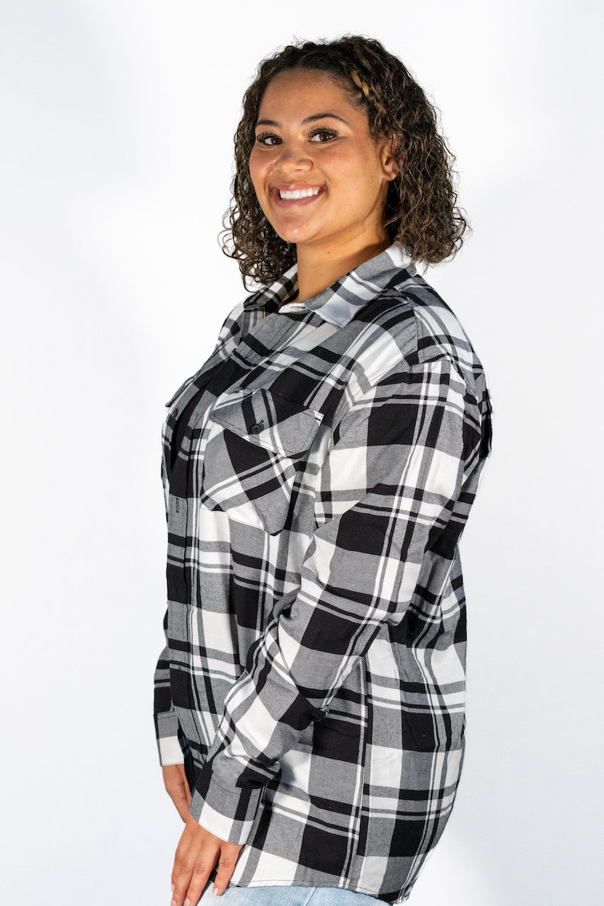 Black/White Flannel with Rebel Star
